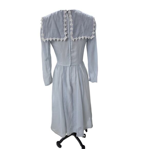 Vtg 70s Gunne Sax Jessica San Francisco Dress Gray Blue White Lace Sz 9 NWOT - Picture 4 of 6